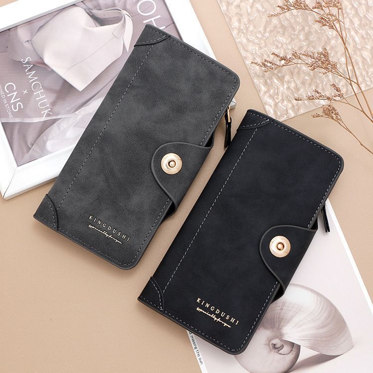 2Pcs Dark Brown Matte Long Wallet V1221-XM-CKQB-04