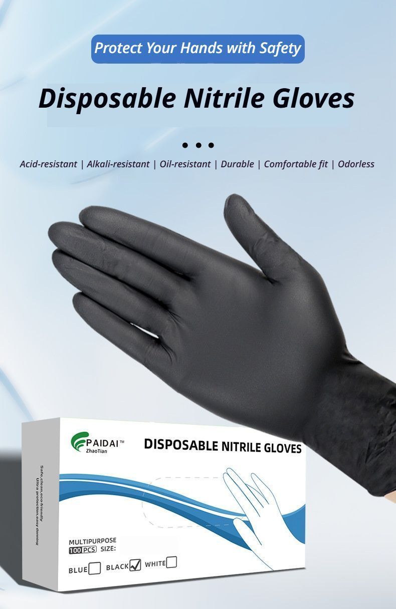 300Pcs Black Nitrile Gloves Medium V1221-XM-DJST-02