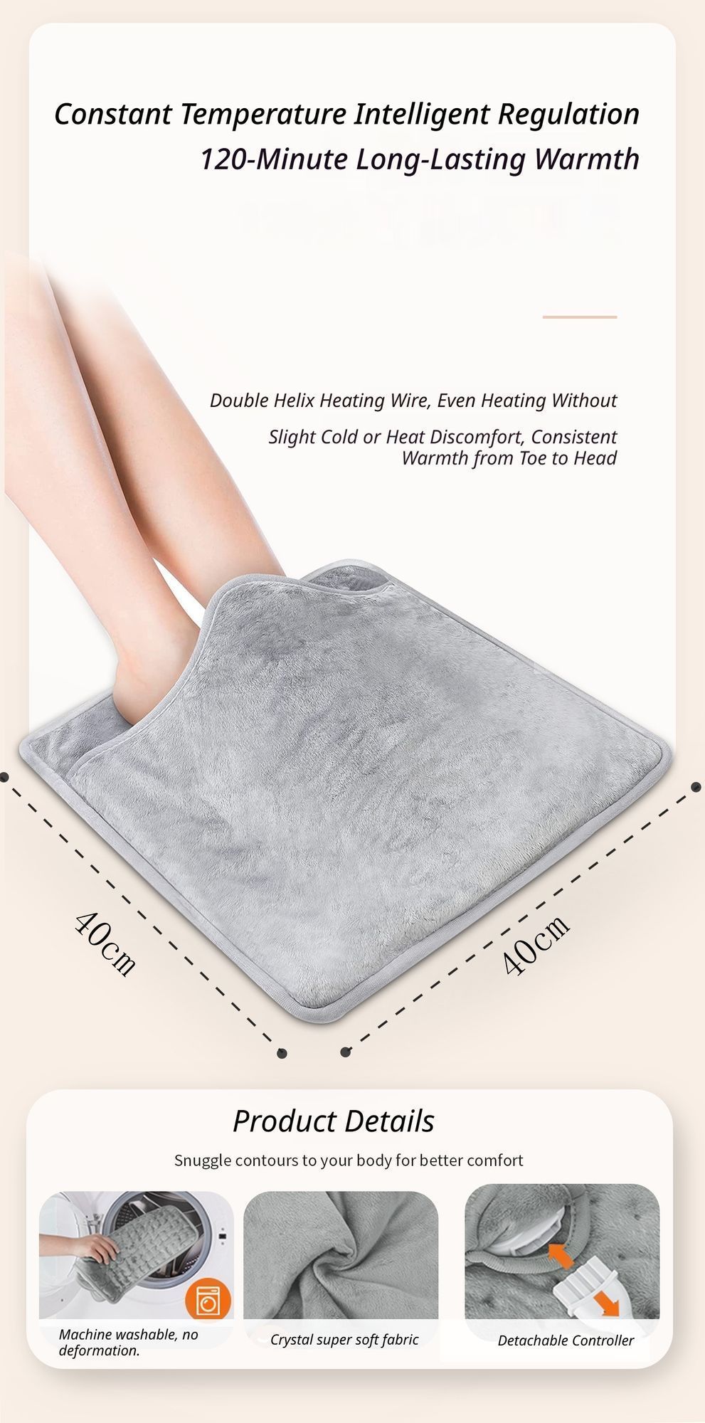 Heating Foot Warmer Mat Silver Grey V1221-XM-DRNJD-02