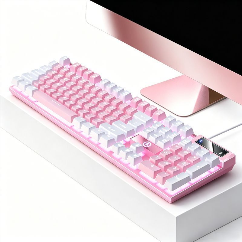 104 Keys Wired Keyboard Pink And White V1221-XM-FGJP-001