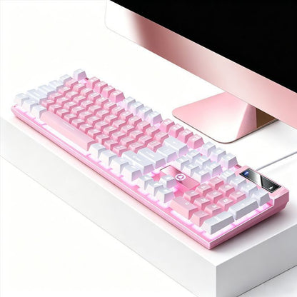 104 Keys Wired Keyboard Pink And White V1221-XM-FGJP-001
