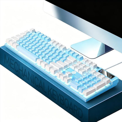104 Keys Wired Keyboard Blue And White V1221-XM-FGJP-004