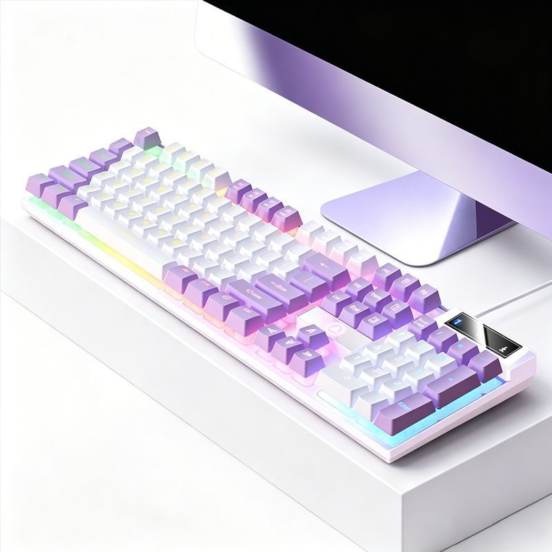 104 Keys Wired Keyboard White And Purple V1221-XM-FGJP-007