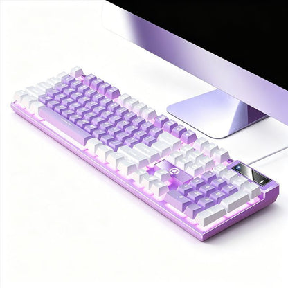 104 Keys Wired Keyboard Purple And White V1221-XM-FGJP-008