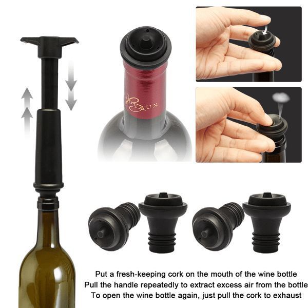 red Wine Vacuum Pump with Preserver Stopper, Wine Fresh Keeping Set V1221-XM-HJBXTZ-003