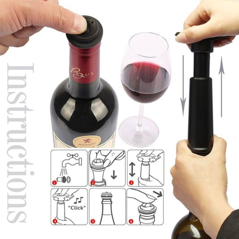 red Wine Vacuum Pump with Preserver Stopper, Wine Fresh Keeping Set V1221-XM-HJBXTZ-003
