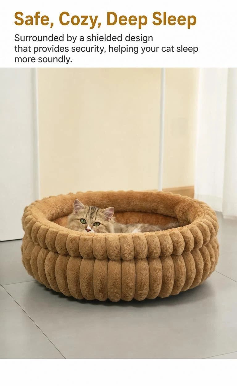 Snug Notch Opening Cat Bed, Cream S Size, Soft Thick Anti-Cold Design