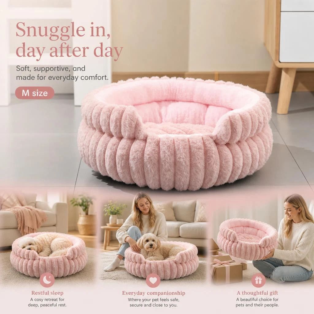 Cute Notch Entry Pet Nest, Pink S Size, Warm Fluff For Kittens & Small Dogs