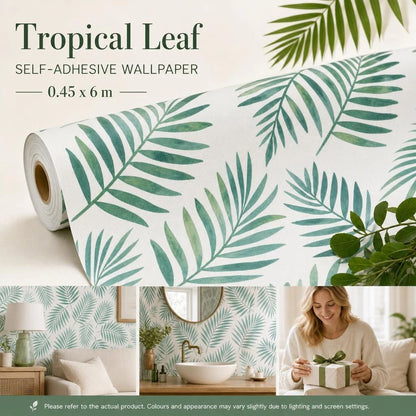 Self Adhesive PVC Wall Decal 0.45x6M, Nordic Palm Leaf Print, Tropical Fresh Background