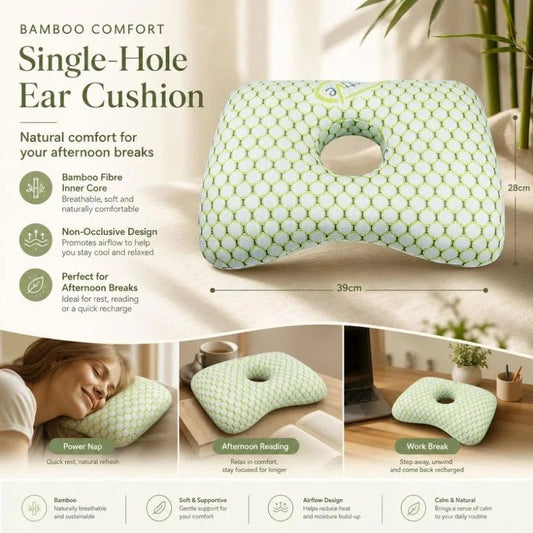 Ear Care Pillow With Central Hole 39x28x6, Lawson Green, Soft Comfort Sleep Cushion