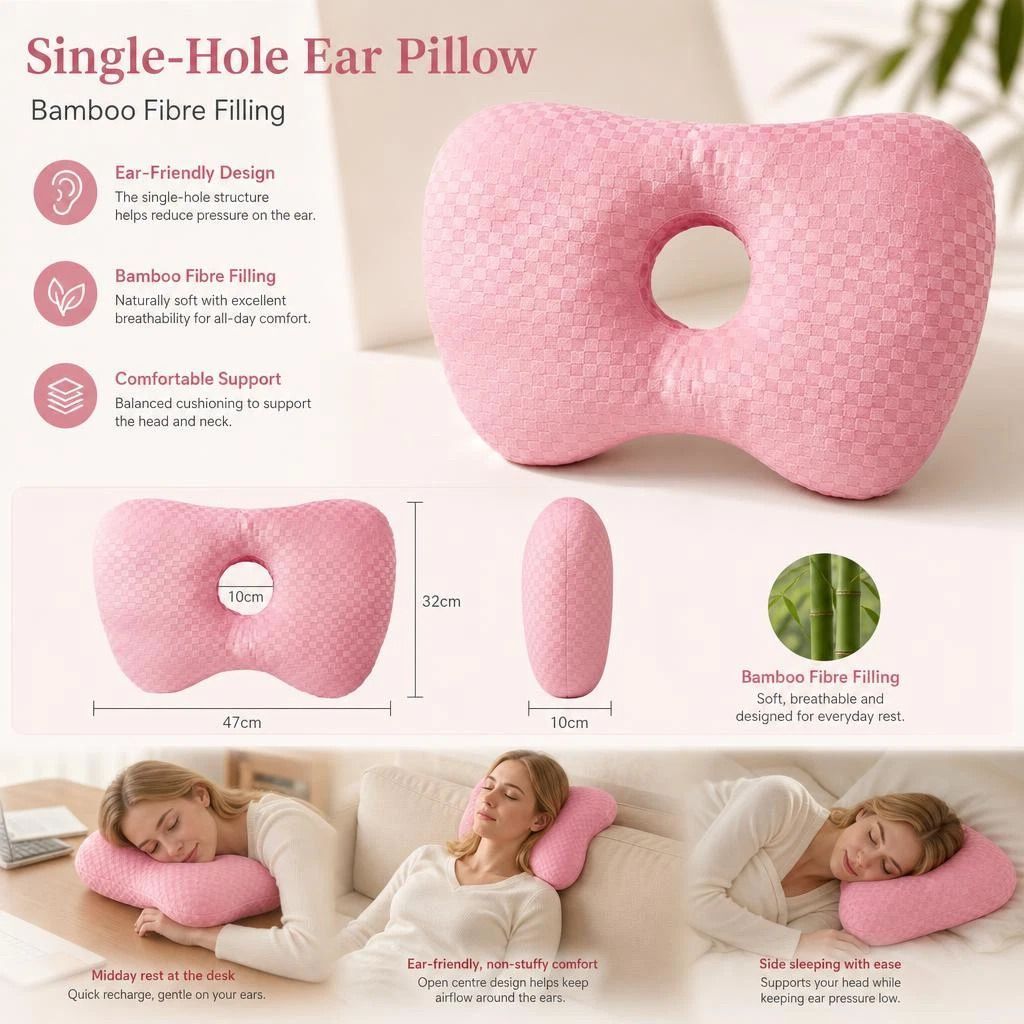 Big Size Pressure Relief Ear Pillow 47x32x10, Pink, Thoughtful Gift For Long Hours Rest