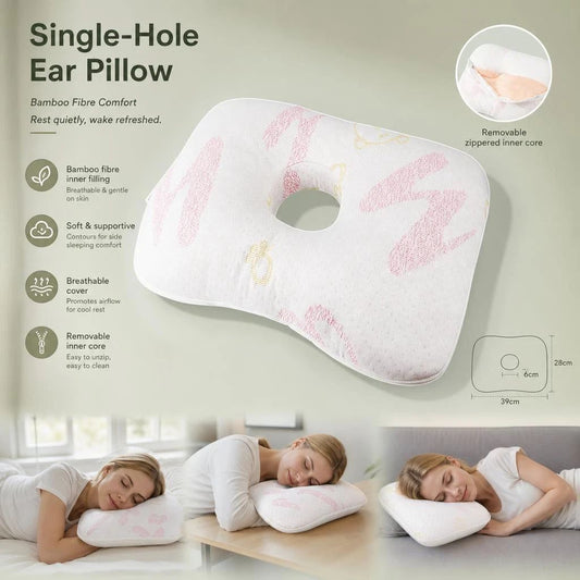 Removable Inner Core Ear Protection Pillow 39x28x6, Pink, Hygienic Reusable Sleep Pad