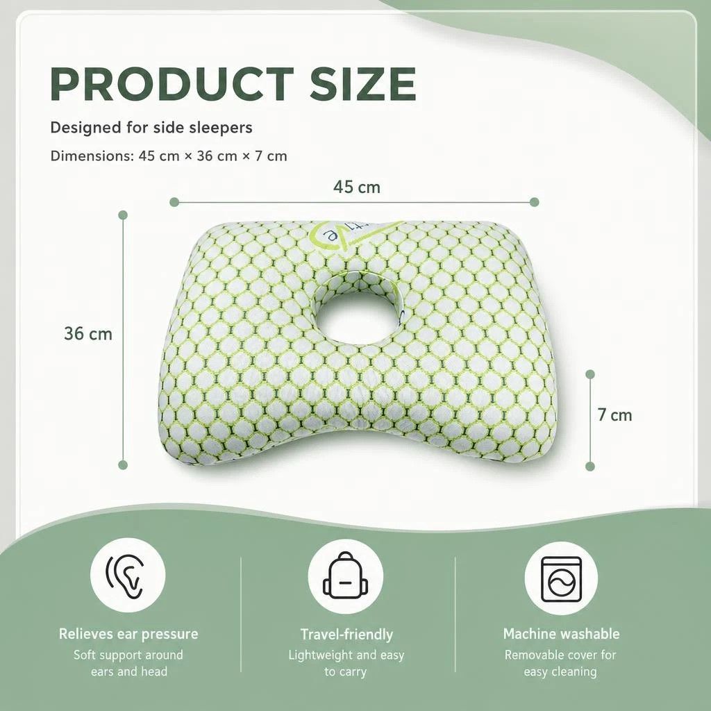 Washable Inner Ear Guard Pillow 39x28x6, Bohr Grey, Comfortable Daily Rest