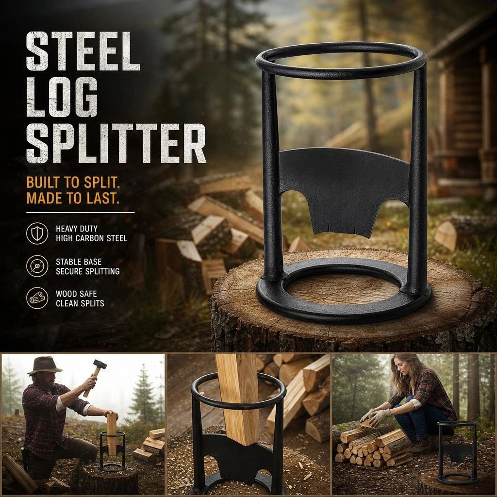 Hand Operated Firewood Splitter Round Base 27cm, Sturdy Outdoor Backyard Wood Cutter
