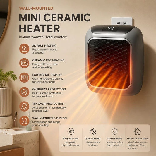 Wall Mount Mini Heater with Remote Timer Portable Electric Warmer for Home Office