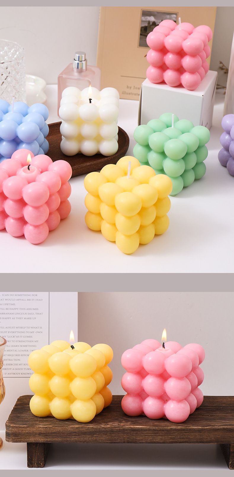 3Pcs yellow Rubik's Cube Scented Candle Home Decor Ornaments V1221-XM-MFXXLZ-02