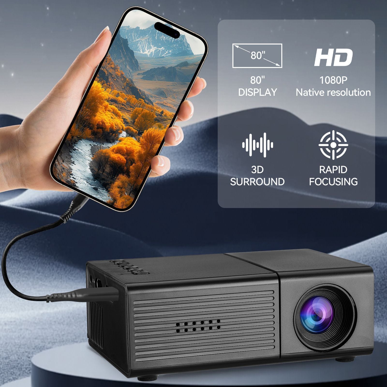M3S Mini Projector Black AU V1221-XM-MNTYY-02