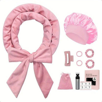Pink No Heat Sleep Hair Curler 9Pcs Gift Set V1221-XM-SMJFB-01