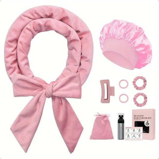 Pink No Heat Sleep Hair Curler 9Pcs Gift Set V1221-XM-SMJFB-01