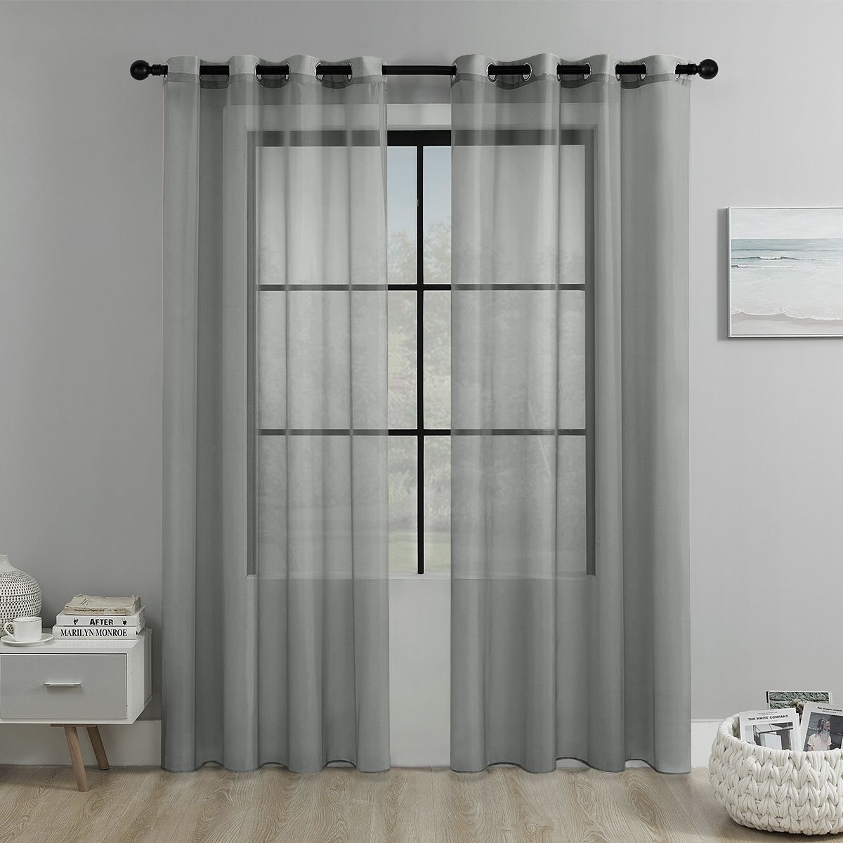 grey Light Transparent Window Sheers, 2 Pieces, Multiple Sizes Available V1221-XM-TGCS-014