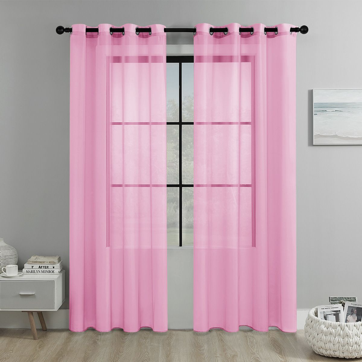 Pink Light Transparent Window Sheers, 2 Pieces, Multiple Sizes Available V1221-XM-TGCS-018