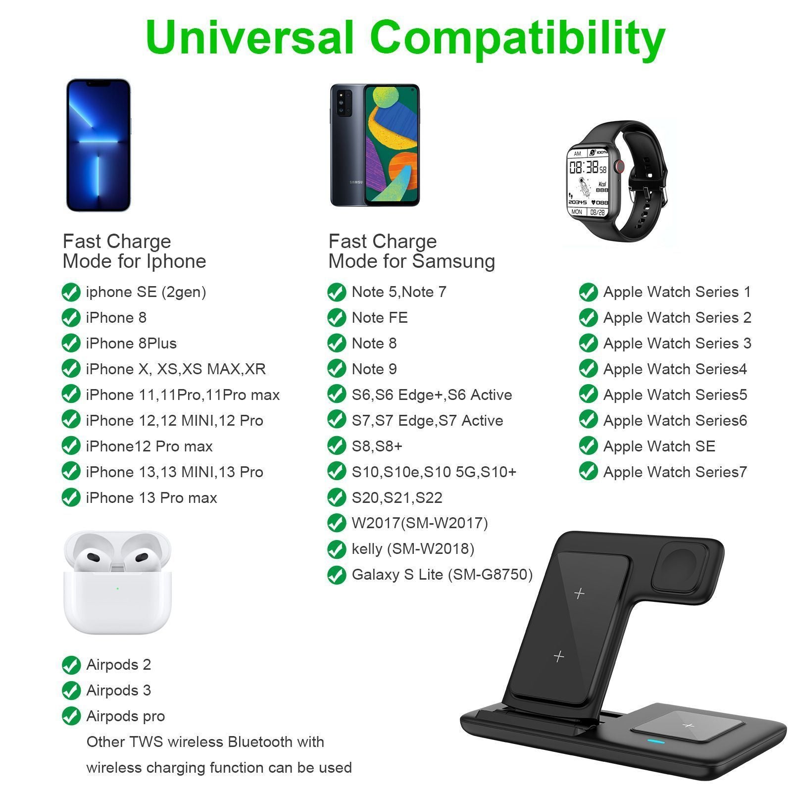 Pink 3-in-1 Wireless Charger V1221-XM-WXCDQ-03