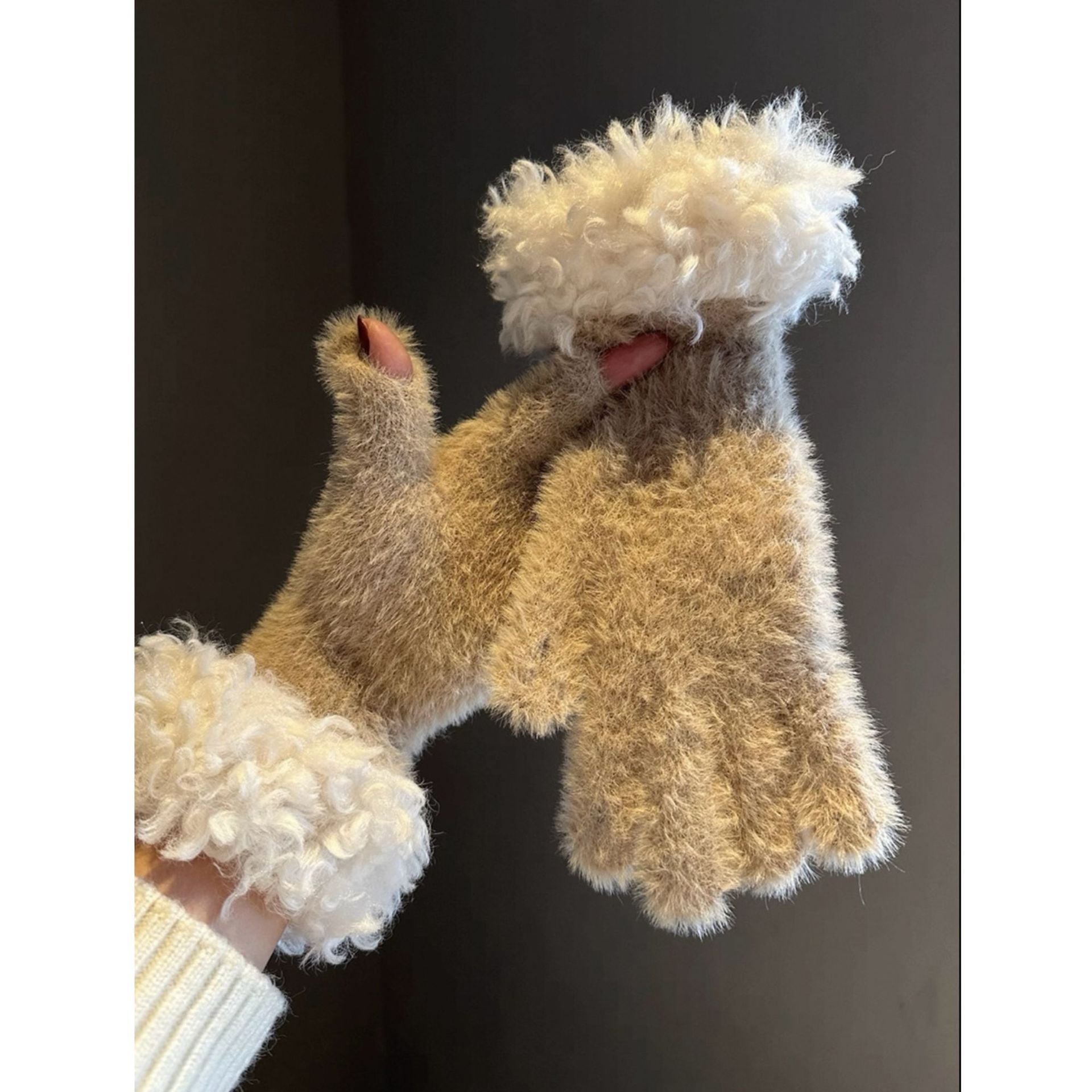 Green Faux Mink Spliced Gloves V1221-XM-WZST-02