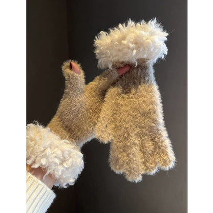 Green Faux Mink Spliced Gloves V1221-XM-WZST-02