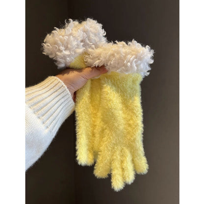 Khaki Faux Mink Spliced Gloves V1221-XM-WZST-04