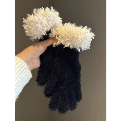 Khaki Faux Mink Spliced Gloves V1221-XM-WZST-04