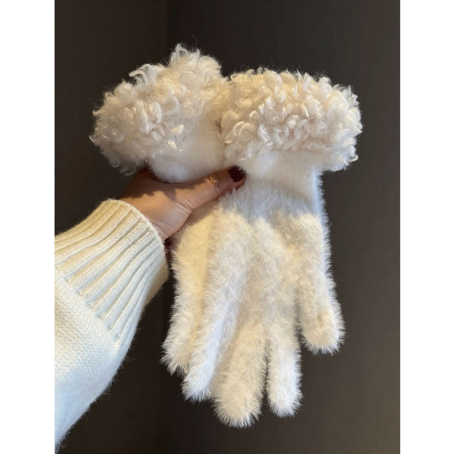 Blue Faux Mink Spliced Gloves V1221-XM-WZST-05