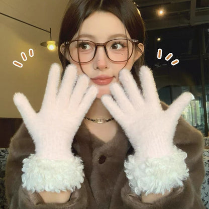 Black Faux Mink Spliced Gloves V1221-XM-WZST-06
