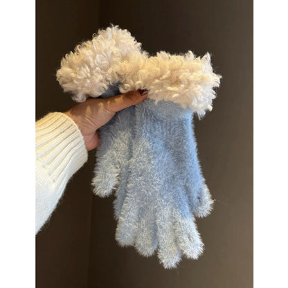 Black Faux Mink Spliced Gloves V1221-XM-WZST-06