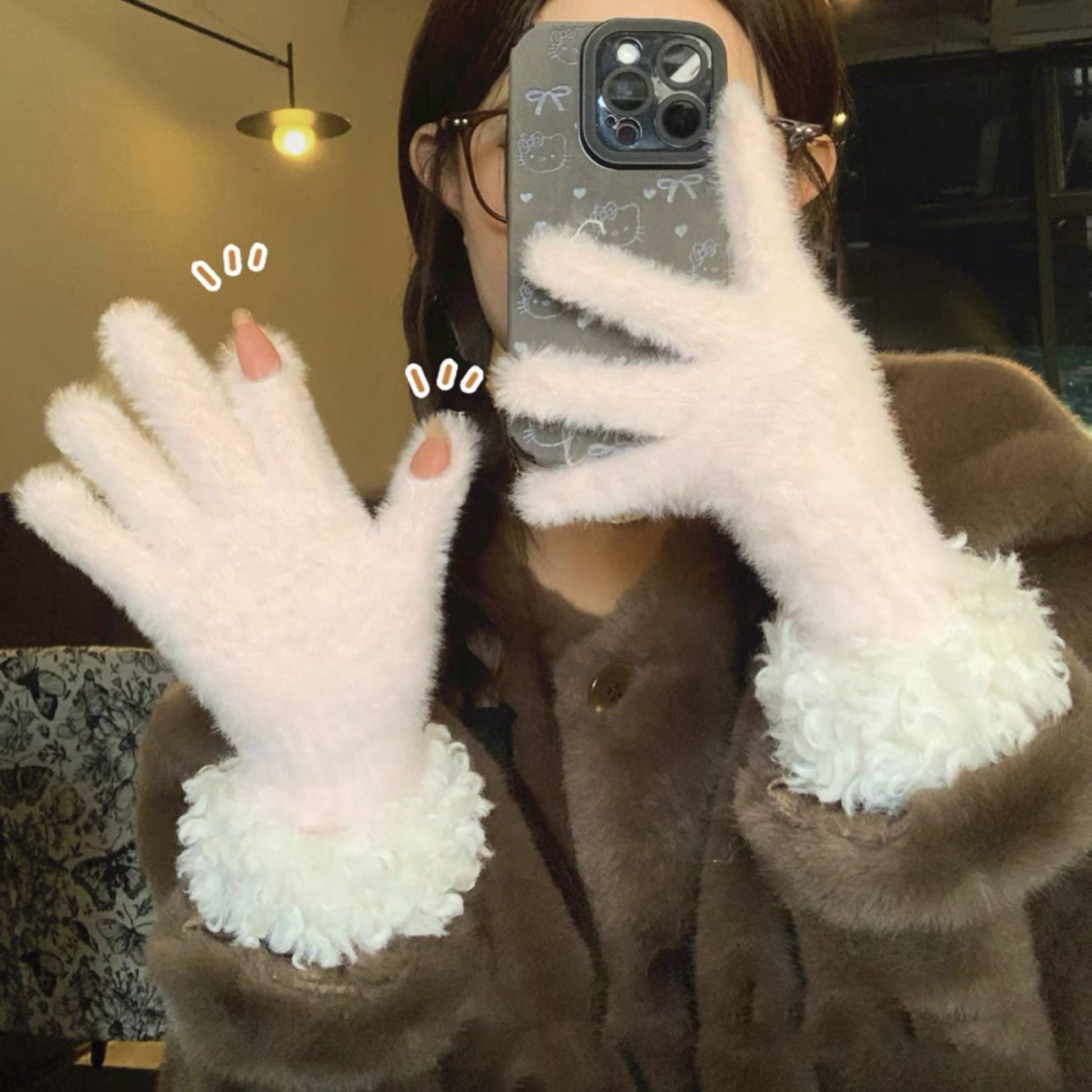 Yellow Faux Mink Spliced Gloves V1221-XM-WZST-07