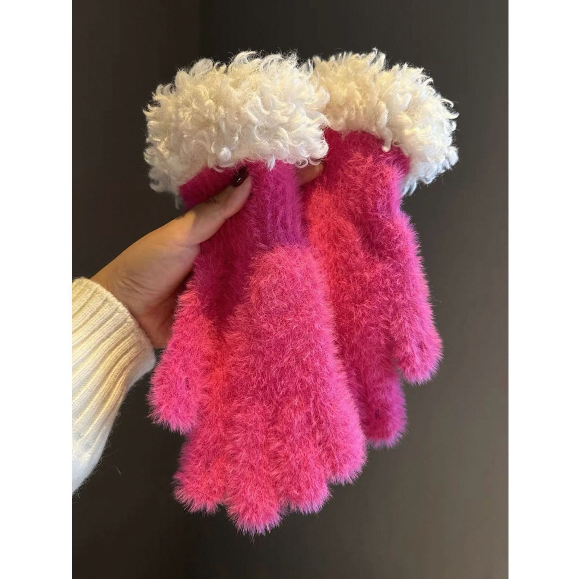 Red Faux Mink Spliced Gloves V1221-XM-WZST-08