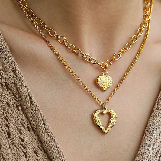 2Pcs Gold Heart Necklace V1221-XM-XXXL-01