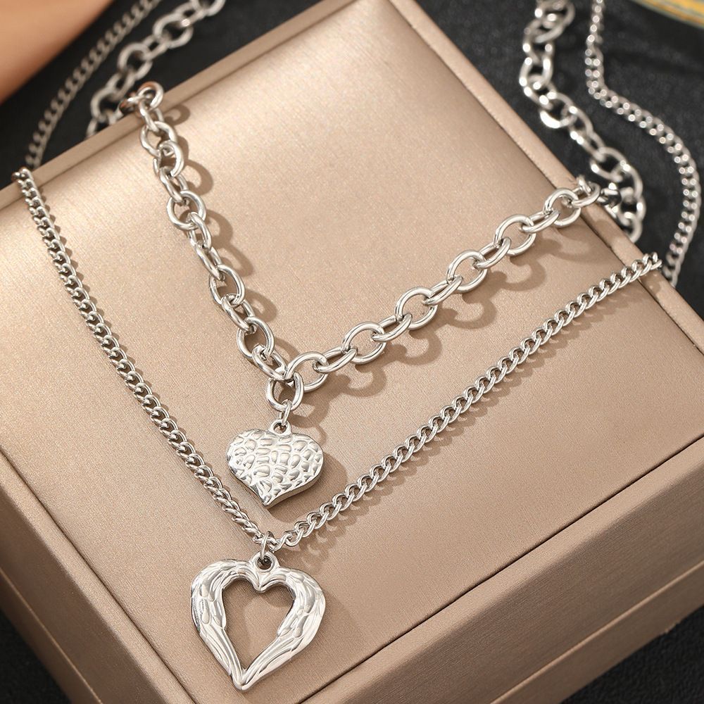 2Pcs Silver Heart Necklace V1221-XM-XXXL-02