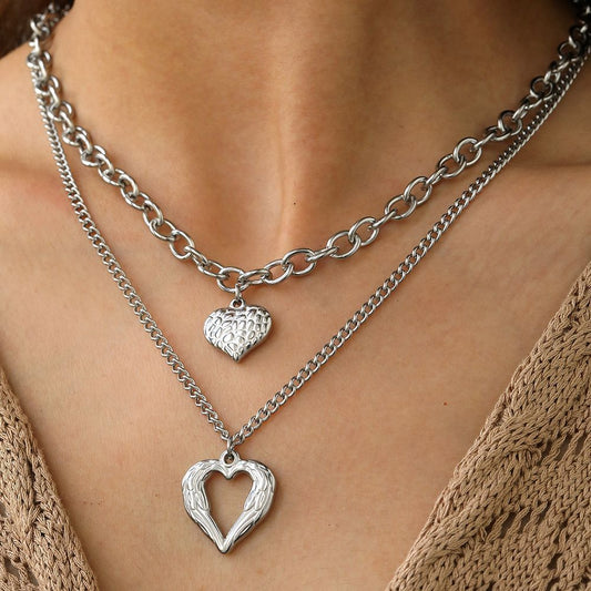 2Pcs Silver Heart Necklace V1221-XM-XXXL-02