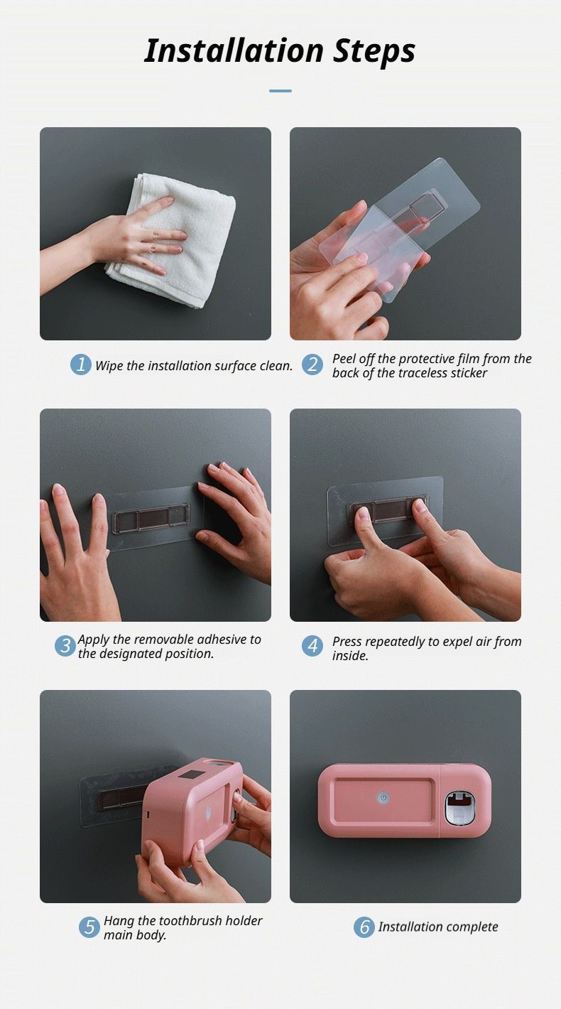 Gray No-Drill UV Toothbrush Holder V1221-XM-YSXDQ-02