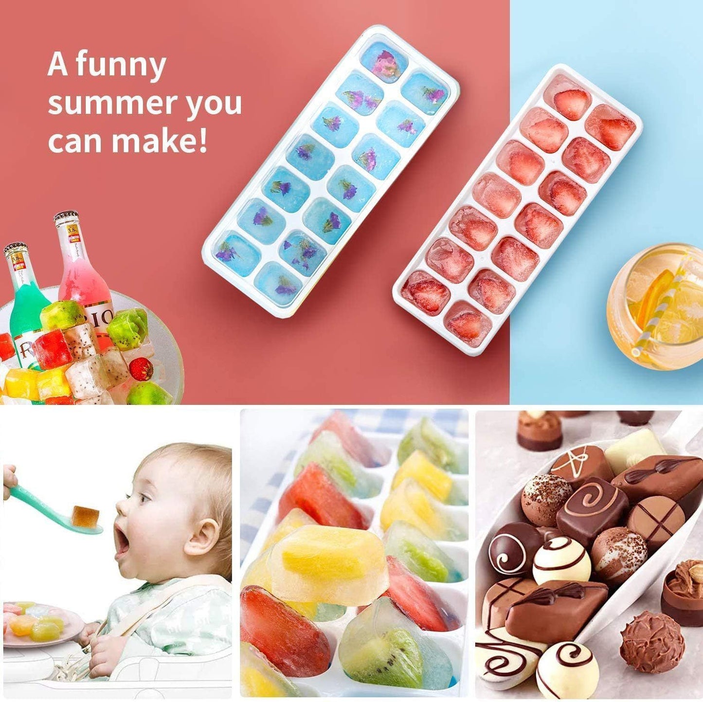 6Pcs 14-Grid Square Silicone Ice Cube Trays, Soft Bottom Ice Molds V1221-XM-ZBMJH-006