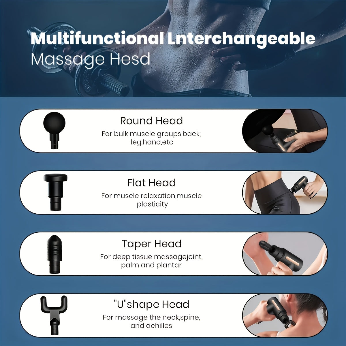 **Portable Deep Tissue Massager | 6-Speed & 4 Heads & 15-Min Timer|Professional Muscle Recovery, Anytime V1232-AMQ002