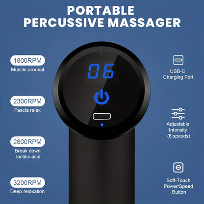 **Portable Deep Tissue Massager | 6-Speed & 4 Heads & 15-Min Timer|Professional Muscle Recovery, Anytime V1232-AMQ002