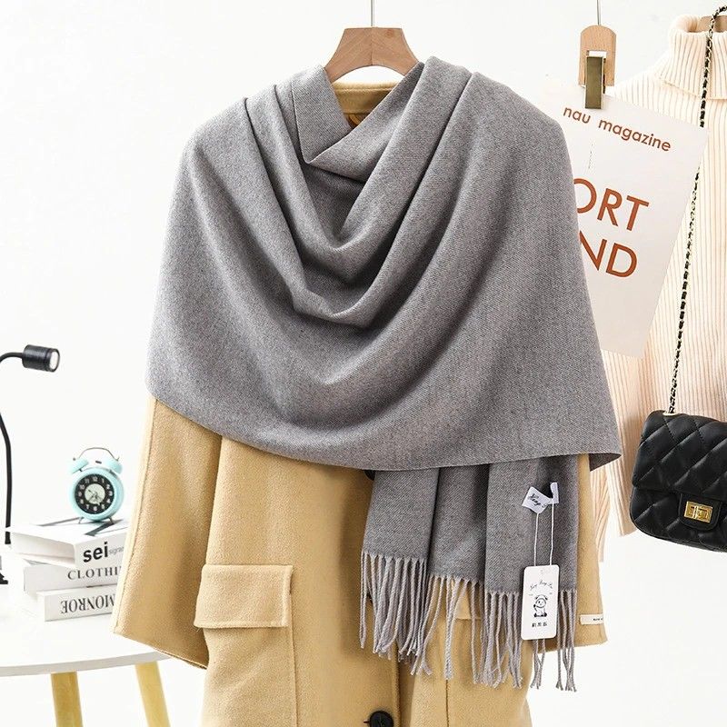 Solid Color Cashmere Wrap Scarf, Thickened for Warmth and Windproof, Bohemian-Style Winter Wardrobe V1232-BDYRWJ001
