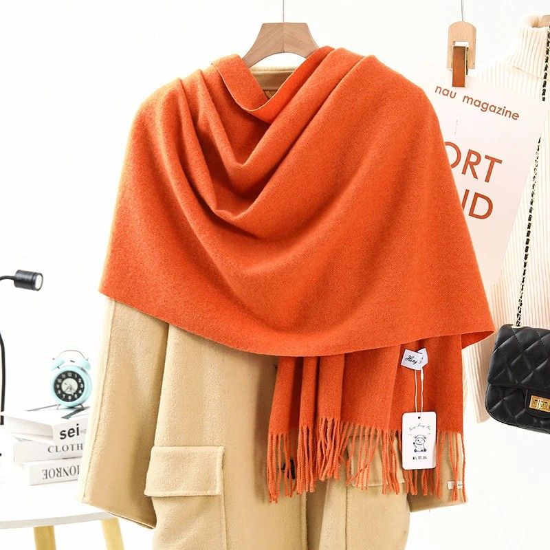 Solid Color Cashmere Wrap Scarf, Thickened for Warmth and Windproof, Bohemian-Style Winter Wardrobe V1232-BDYRWJ005