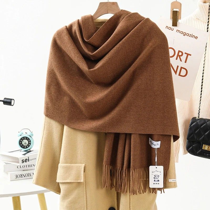 Solid Color Cashmere Wrap Scarf, Thickened for Warmth and Windproof, Bohemian-Style Winter Wardrobe V1232-BDYRWJ006