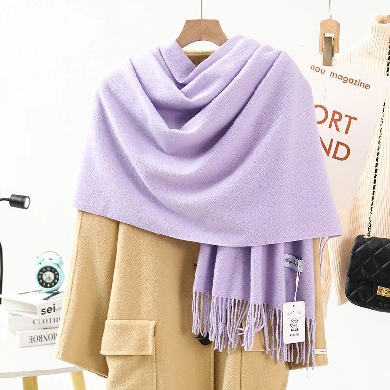 Solid Color Cashmere Wrap Scarf, Thickened for Warmth and Windproof, Bohemian-Style Winter Wardrobe V1232-BDYRWJ006