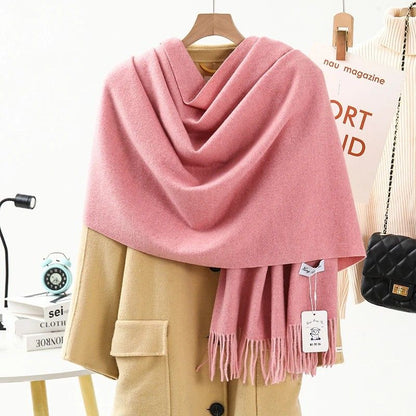 Solid Color Cashmere Wrap Scarf, Thickened for Warmth and Windproof, Bohemian-Style Winter Wardrobe V1232-BDYRWJ007