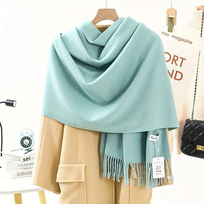 Solid Color Cashmere Wrap Scarf, Thickened for Warmth and Windproof, Bohemian-Style Winter Wardrobe V1232-BDYRWJ008