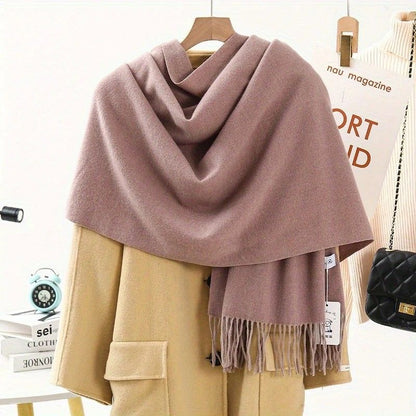 Solid Color Cashmere Wrap Scarf, Thickened for Warmth and Windproof, Bohemian-Style Winter Wardrobe V1232-BDYRWJ009