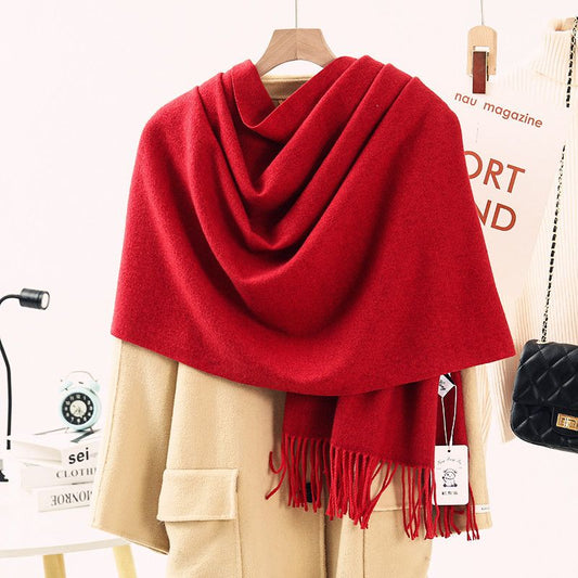 Solid Color Cashmere Wrap Scarf, Thickened for Warmth and Windproof, Bohemian-Style Winter Wardrobe V1232-BDYRWJ012
